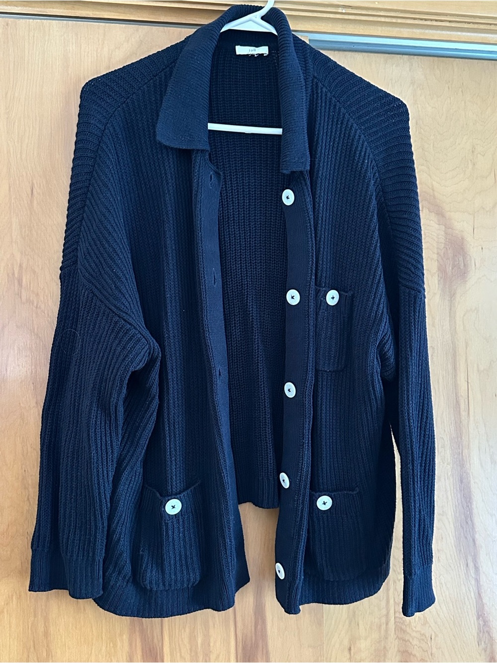 J. Jill Navy Blue Ribbed Button-Front Cardigan Sweater size large